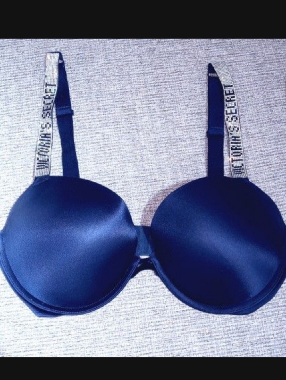 Victoria's Secret Navy Satin Push-Up Bra with Logo Straps